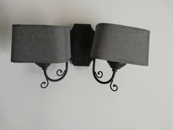 Applique 2 luci in ferro e legno grigio antracite